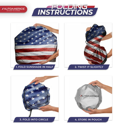 Truck Windshield Sun Shade with Storage Pouch & Anti (USA GRUNGE FLAG-3 / X-LARGE = 66 x 36 inches)