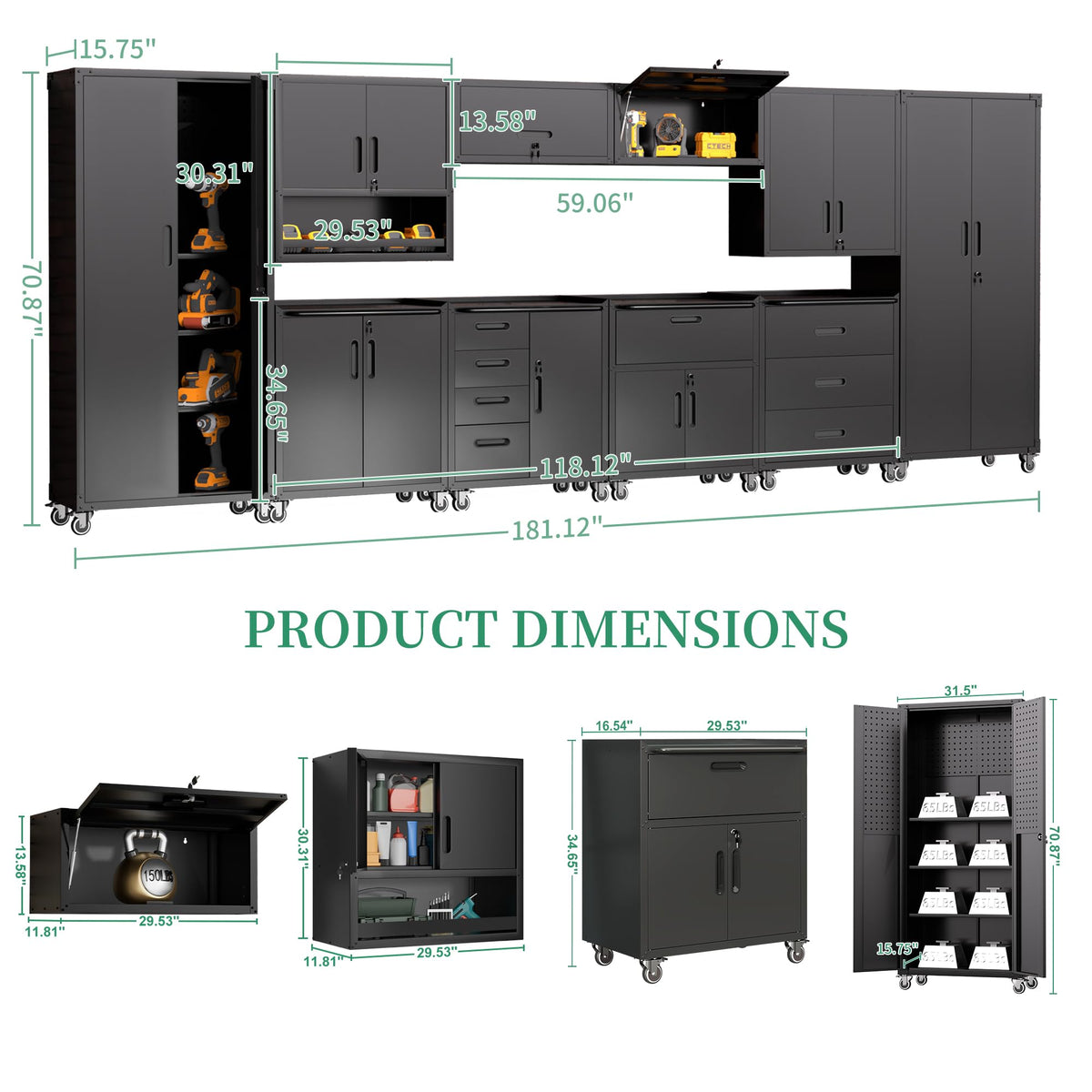Garage Cabinet System (Black / 10 Pcs-StyleA)