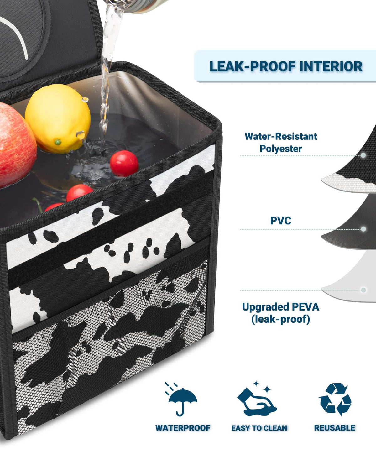 Car Trash Can with Lid (Cow Print / 2.5 Gallons)