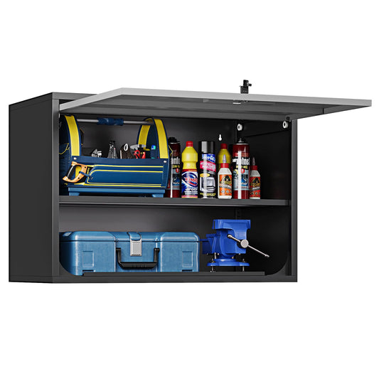 Metal Wall Cabinet for Garage (Black/Dark Grey / 22" Tall)