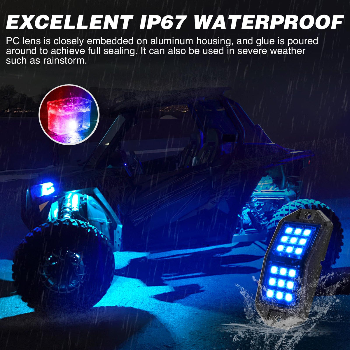RGB LED Rock Lights Kit 6 PCS 18LED Wide Angle Wheel Well Light (6 Pods 18LED / RGB)