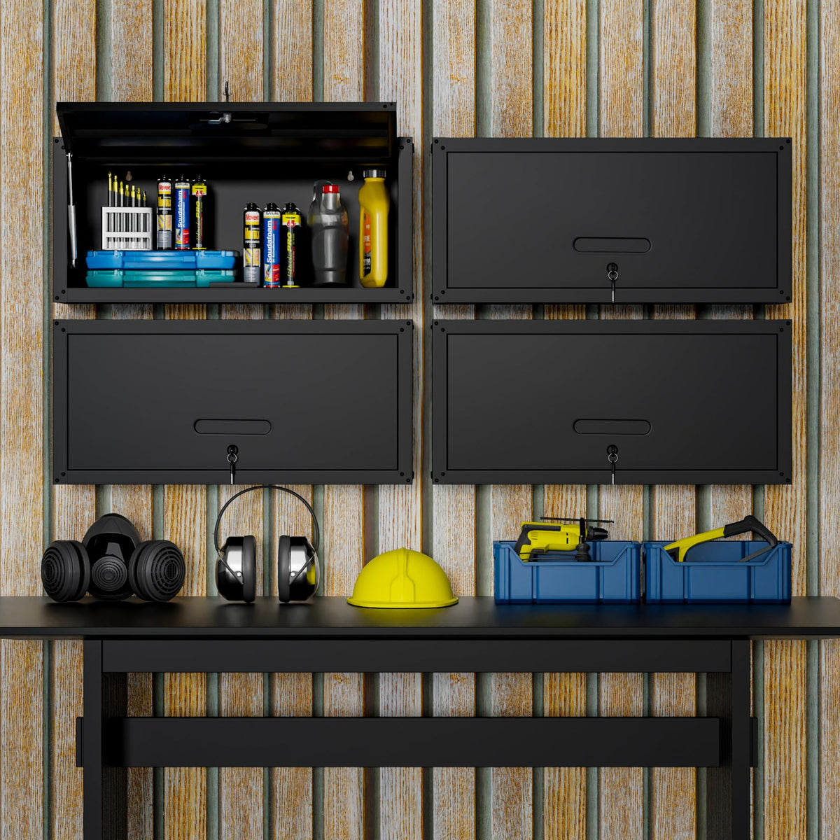 Metal Wall Cabinet (Black / Upflip Door)