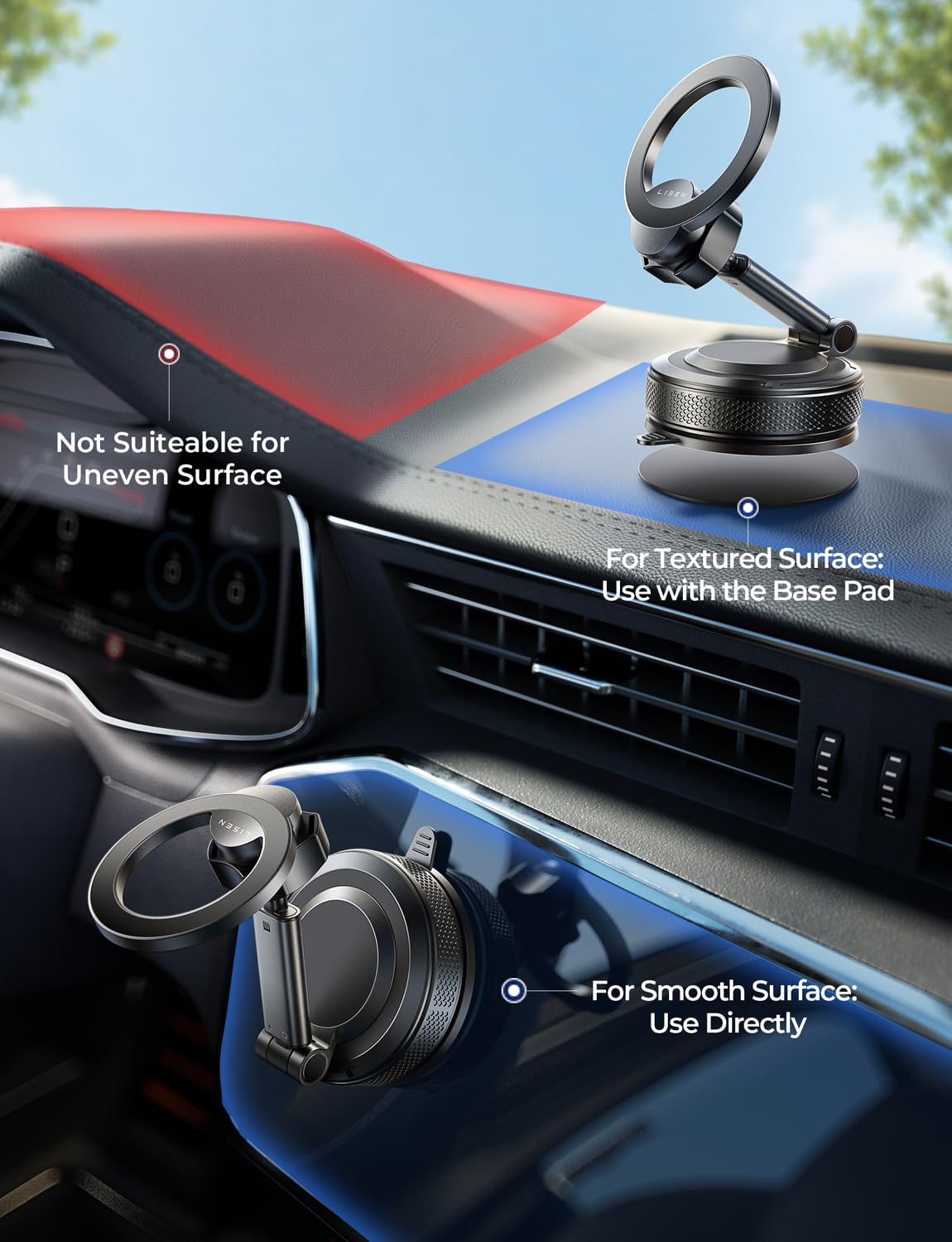 for iPhone 18 Pro Max Car Mount Holder Magnets Magnetic for MagSafe Car Mount Vent Dashboard Magnet Cell Phone Holder Mounts Car Accessories fit iPhone 18 Pro Max 17 16 15 14 13 12 (Sleek Black Suction)