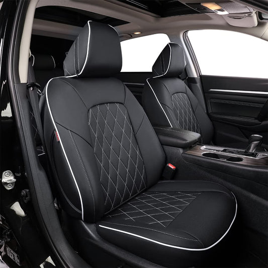 Custom Seat Covers for KIA Sportage LX 2023 (Black with White Piping / 2023-2027 Sportage LX (No Hybrid ))