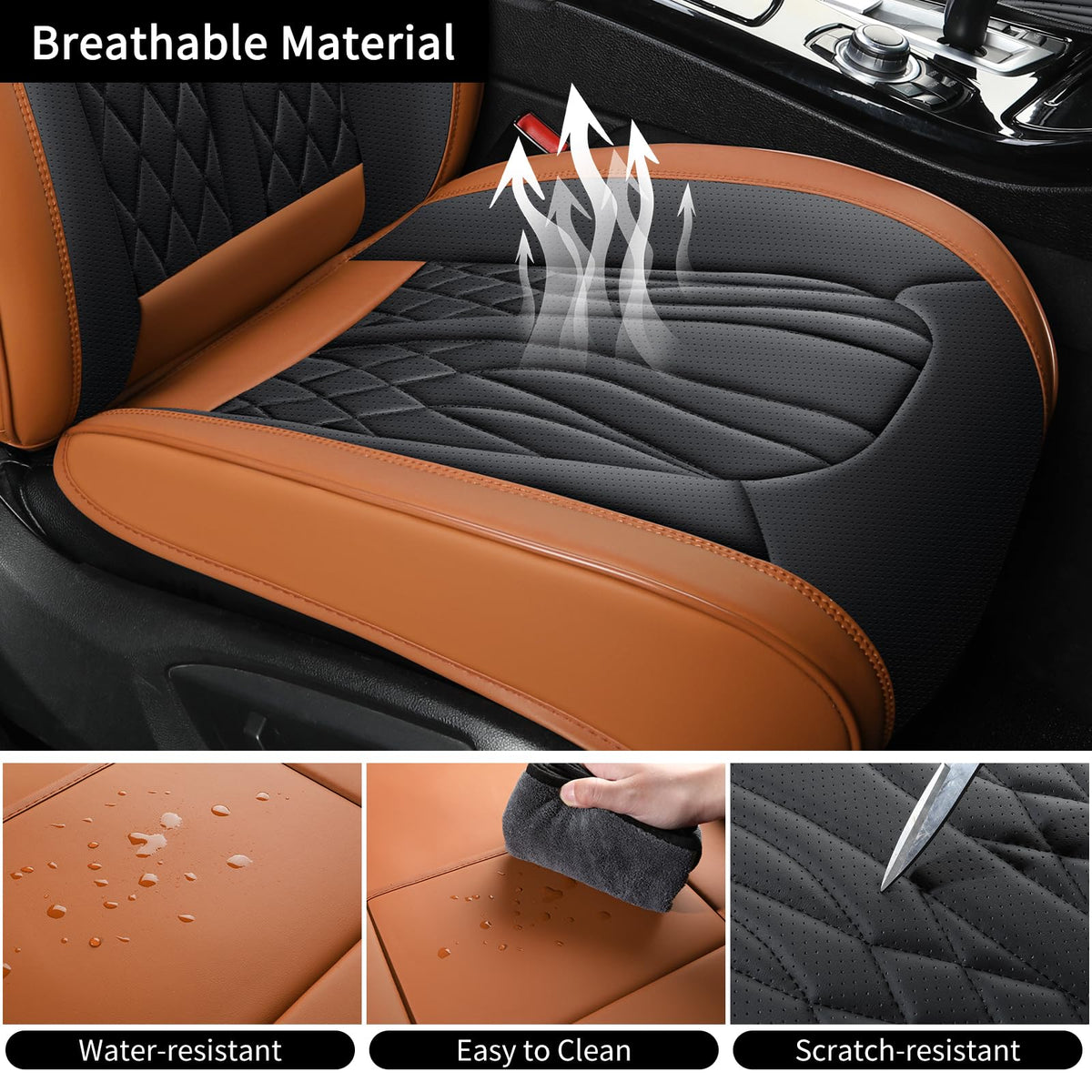 Leather Car Seat Covers (Brown&black/Full Set)