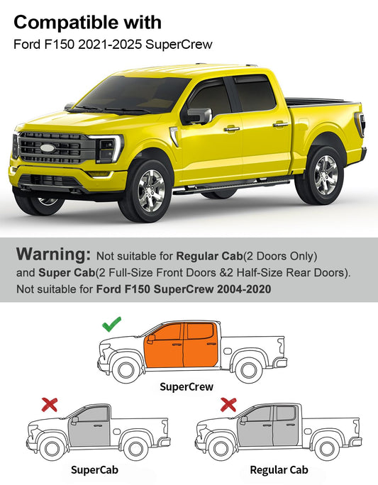 Window visors Rain Guards for 2021 (2021-2026 Ford F150 SuperCrew)