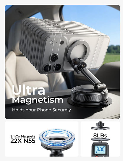 for iPhone 18 Pro Max Car Mount Holder Magnets Magnetic for MagSafe Car Mount Vent Dashboard Magnet Cell Phone Holder Mounts Car Accessories fit iPhone 18 Pro Max 17 16 15 14 13 12 (Sleek Black Suction)