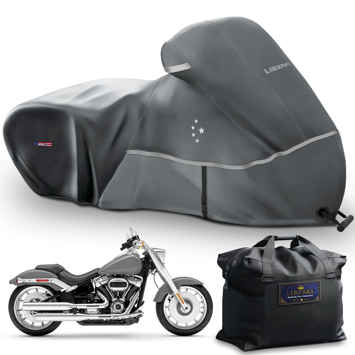 600D Heavy Duty Motorcycle Cover Universal Fit Bike 96“ (Light Gray / 96"-XXL)