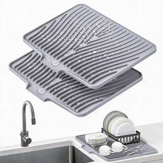 Silicone Dish Drying Mat for Kitchen Counter (Grey-2pcs / 16" x 12")