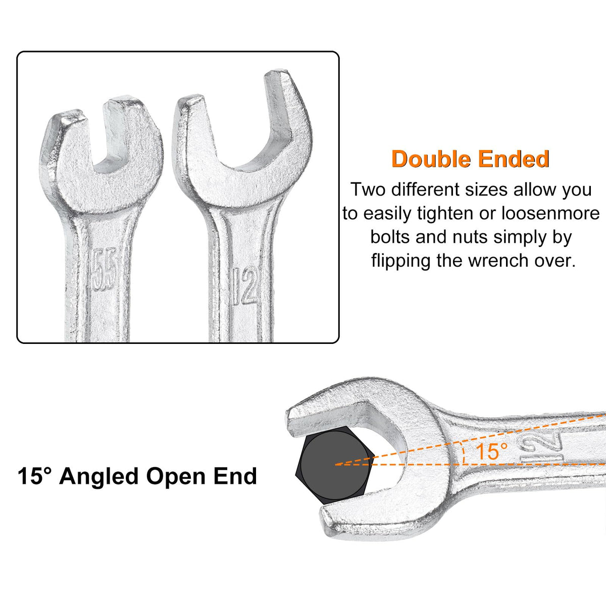 14x15mm Double Open End Wrench 15° Offset Angle Wrenches (14mm x 15mm)