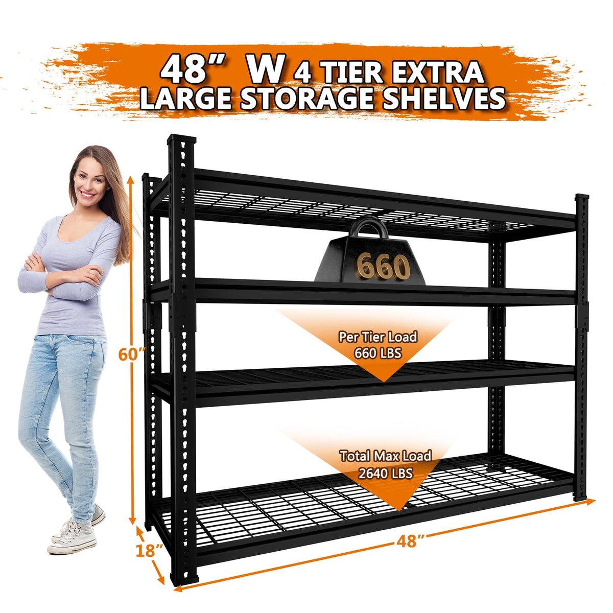 Storage Shelves Heavy Duty 3 PCS (4 Tier 48"W x 18"D x 60"H)