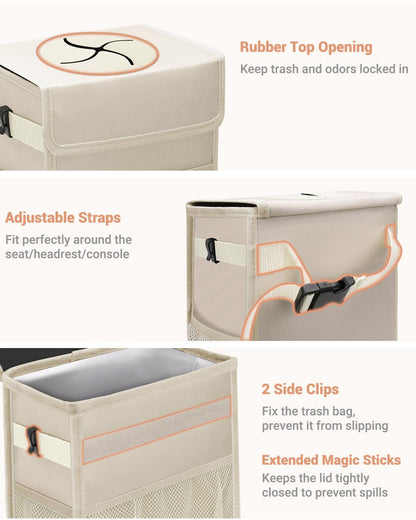 Car Trash Can with Lid (Beige / 4 Gallons)