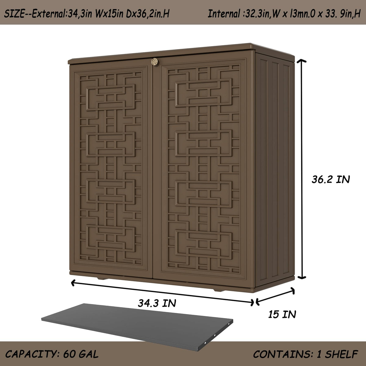 Storage Box Outdoor Caninet (Brown-60Gal)