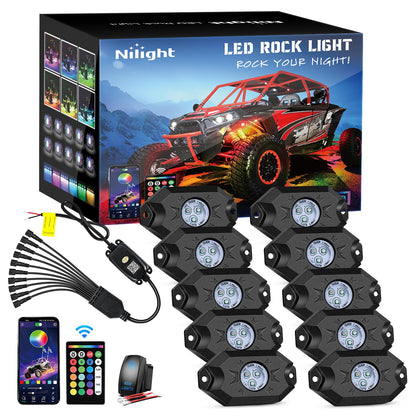 RGB LED Rock Lights Kit 10 Pods Underglow Multicolor Neon Pod (10 Pods 3LED / RGB)