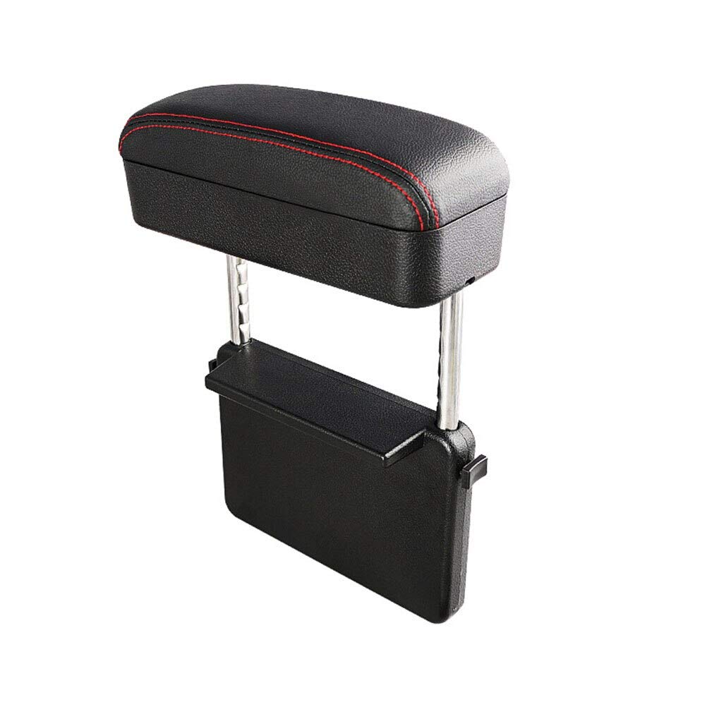Car Armrest Box Adjustable Pad Refit Car Central Lift Armres Storage Organizer Box Arm Rest (Black red line)
