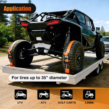 Wheel Chock Tie Down Kit with 2Pcs E Track Ratchet Straps (2Pcs E-Track Ratchet Straps + 4Pcs Wheel Chock)