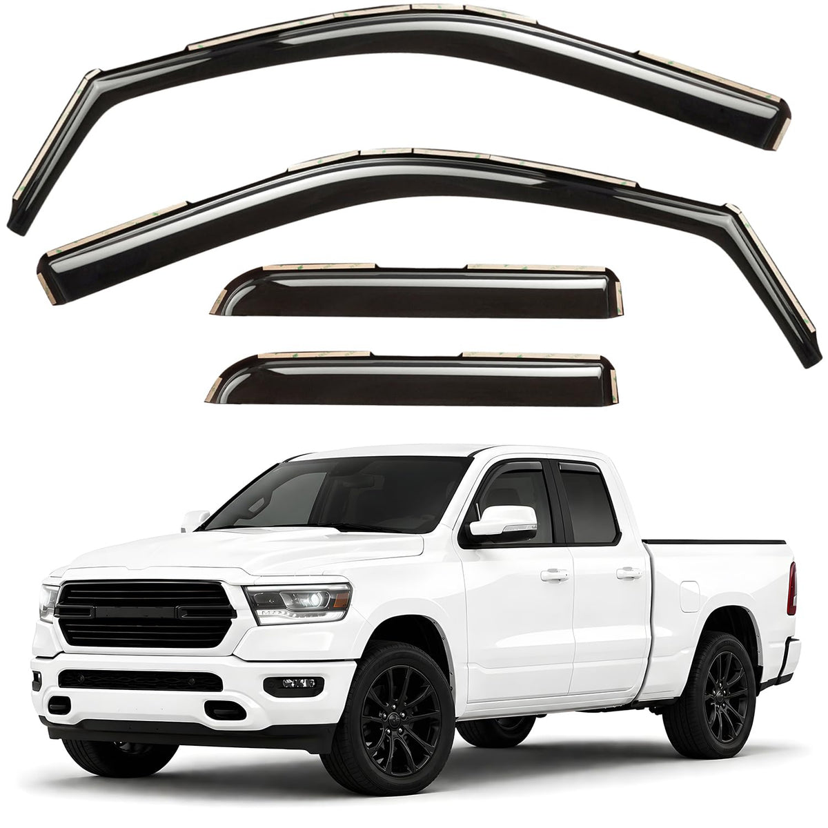 Window Deflectors Smoke Tinted in (For RAM 19-27 Quad Cab)