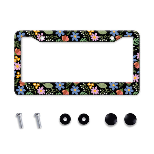 Colorful Wildflower License Plate Frames Cute Flowers Women License Plate Holder Covers Floral Girly Car Tag Frame Metal Aluminum Rustproof Decorative Car Accessories with Screws