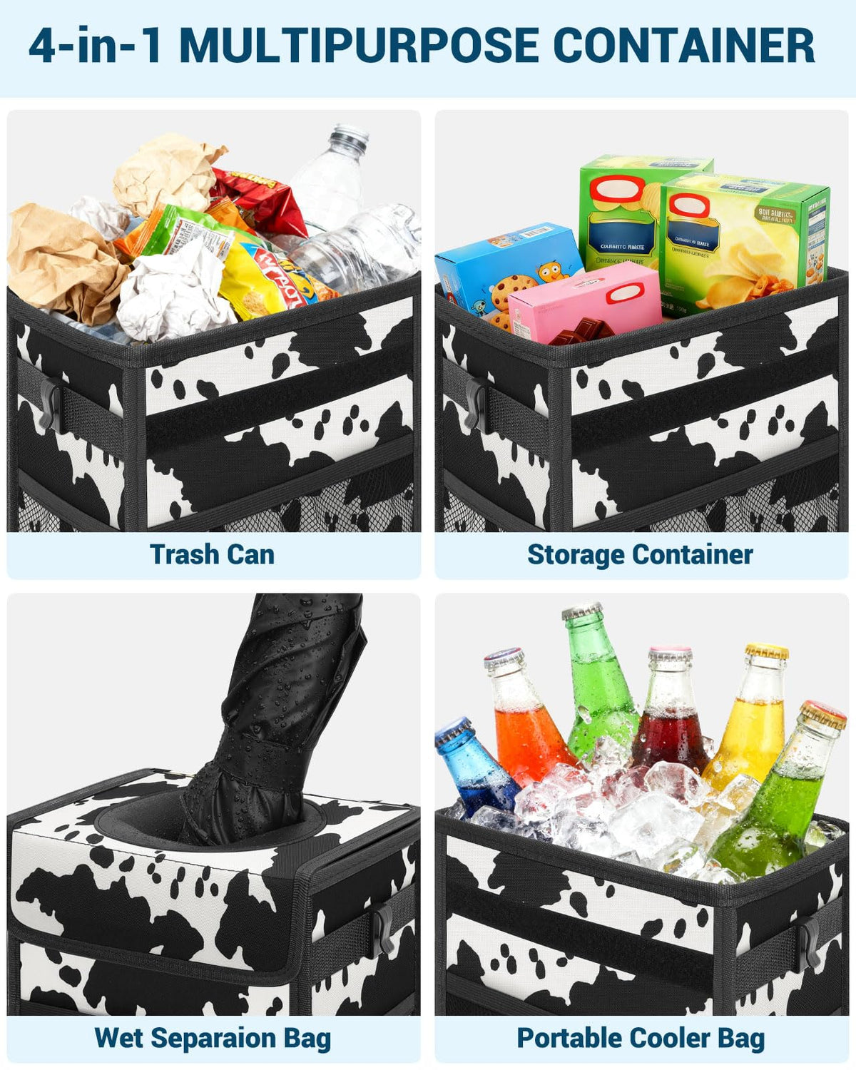 Car Trash Can with Lid (Cow Print / 2.5 Gallons)
