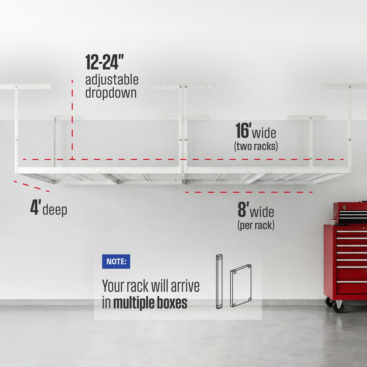 4x8 Overhead Garage Storage Rack 2 (White / 12"-24" (2 Pack))