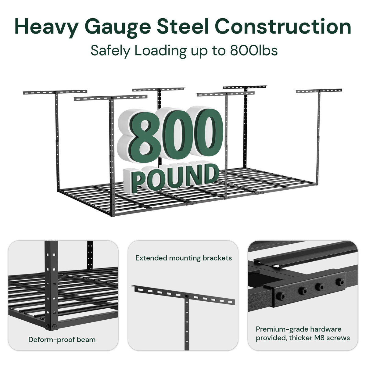 3x8 Overhead Garage Storage Rack Organization (Hammertone Black / 3*8 FT - 1 Pc)