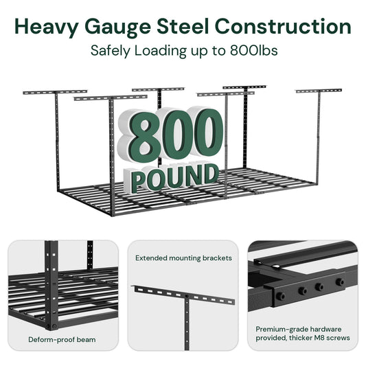 3x8 Overhead Garage Storage Rack Organization (Hammertone Black / 3*8 FT - 1 Pc)