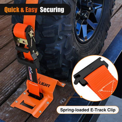 Wheel Chock Tie Down Kit with 2Pcs E Track Ratchet Straps (2Pcs E-Track Ratchet Straps + 4Pcs Wheel Chock)