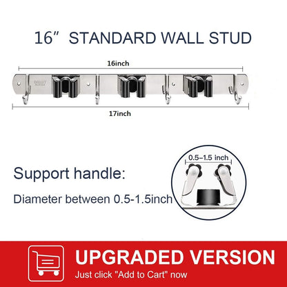 2 Pack Broom Holder Wall Mount Stainless Steel Mop Organizer (3 Racks with 4 Hooks / 2 Pack)