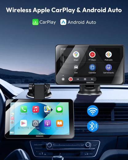 7" Wireless CarPlay & Android Auto Screen for Car with Rear Cam (7inch)
