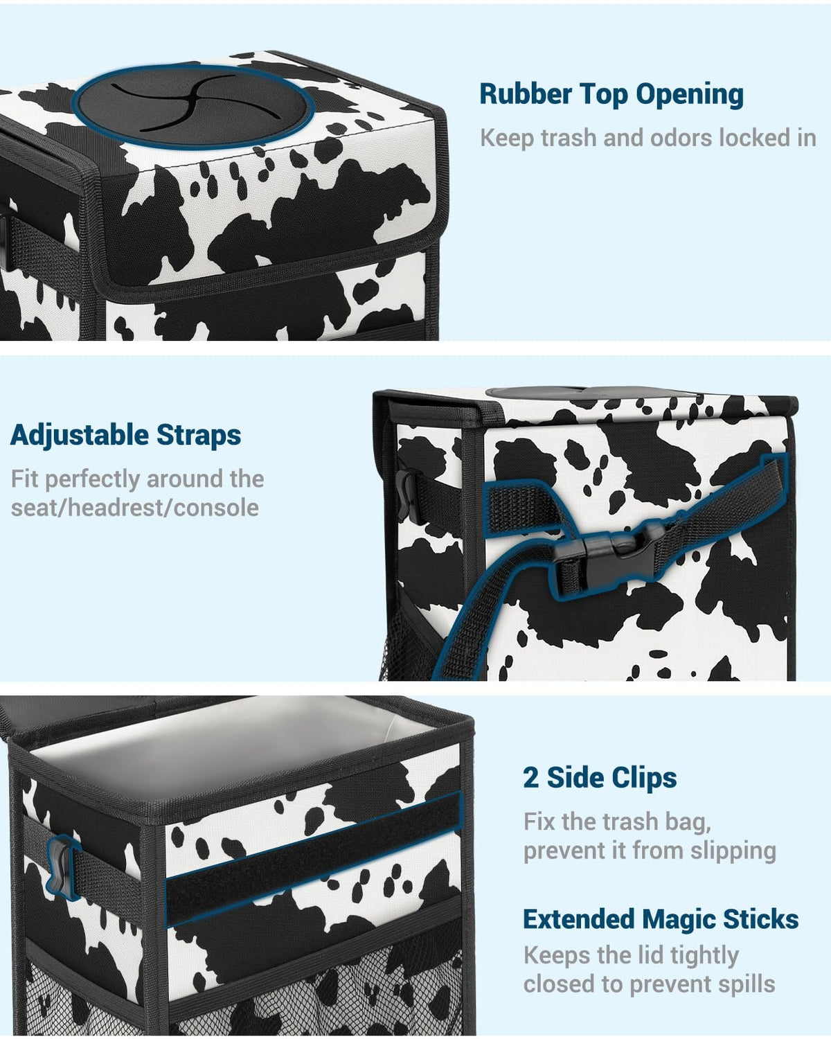 Car Trash Can with Lid (Cow Print / 2.5 Gallons)