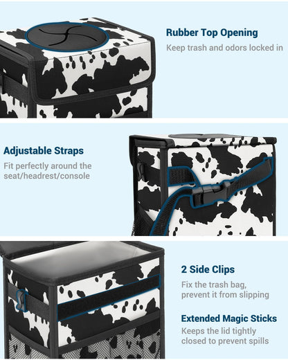 Car Trash Can with Lid (Cow Print / 2.5 Gallons)