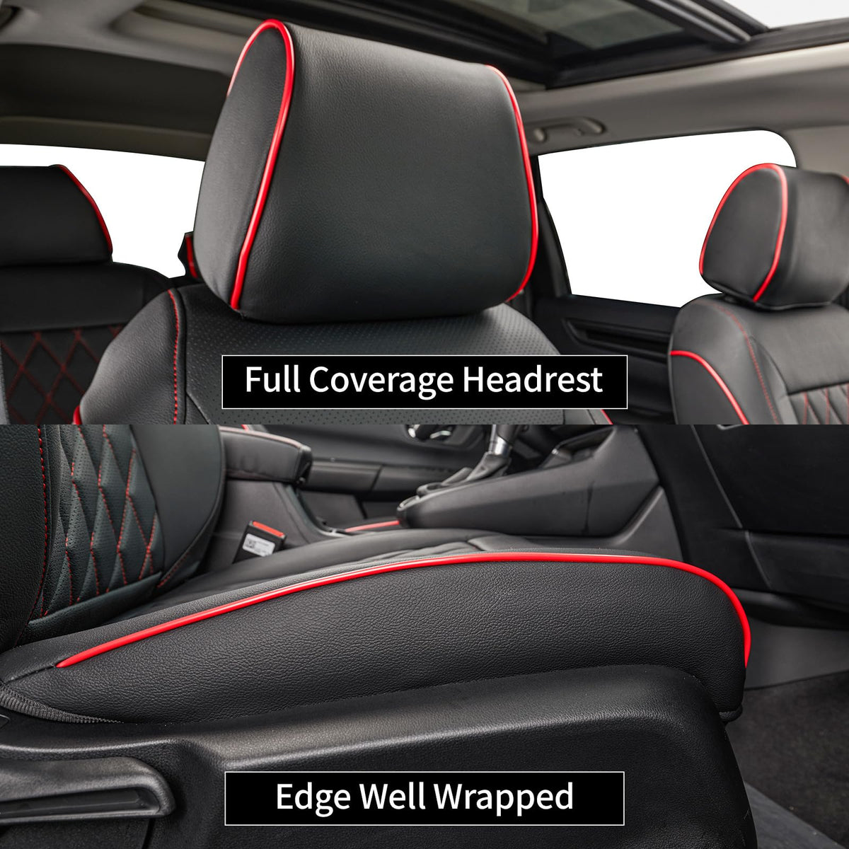 Custom Seat Covers for KIA Sportage 2023 (Black with Red Piping / 2023-2027 Sportage (No LX))