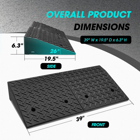 6.3" Rise Rubber Curb Ramp Heavy Duty Loading Driveway Ramp Threshold Ramp 39" W x 19.5" D x 6.3" H for Loading Dock (6.3 in)