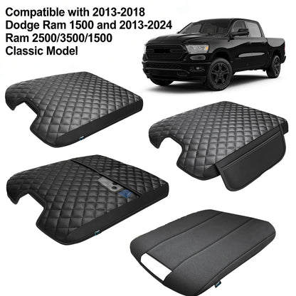 Center Console Cover for 2013 (Fit for 2013-2018 Dodge Ram Jump Seat / Black Leather（with 2 Front Pockets）)