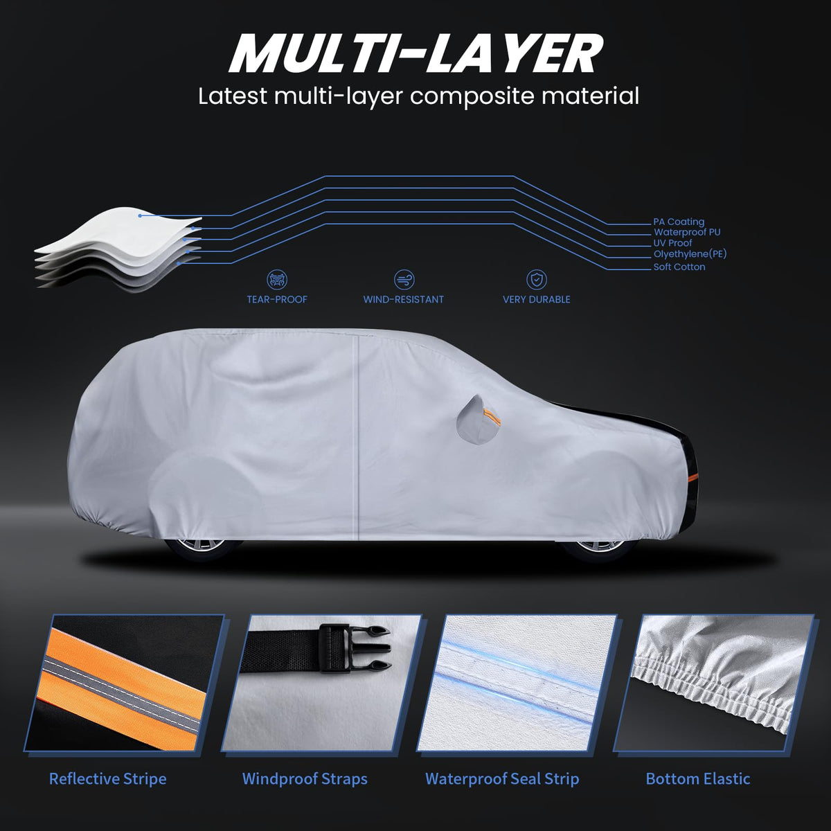 Multi Layer Car Cover Custom Fit for Nissan Pathfinder (W.Custom Fit Nissan Pathfinder / White Car Cover)