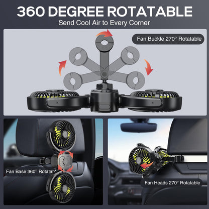 Rechargeable Car Fan for Backseat (Large / Green (Rechargeable))