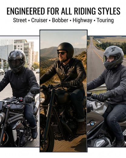Men's Goatskin Leather Touchscreen Motorcycle Gloves Black (Non-Perforated / Medium)