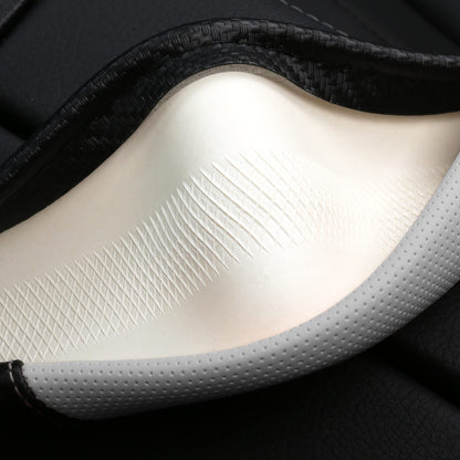 Carbon Cute Car Steering Wheel Cover White 15 Inch All Season (White+Black / Standard Size[14.75-15.15"](37.5-38.5cm))