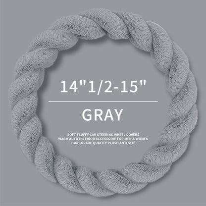 Fluffy Plush Car Steering Wheel Cover Gray 15 Inch Winter (Gray / Standard Size [14.75-15.15"] (37.5-38.5cm))