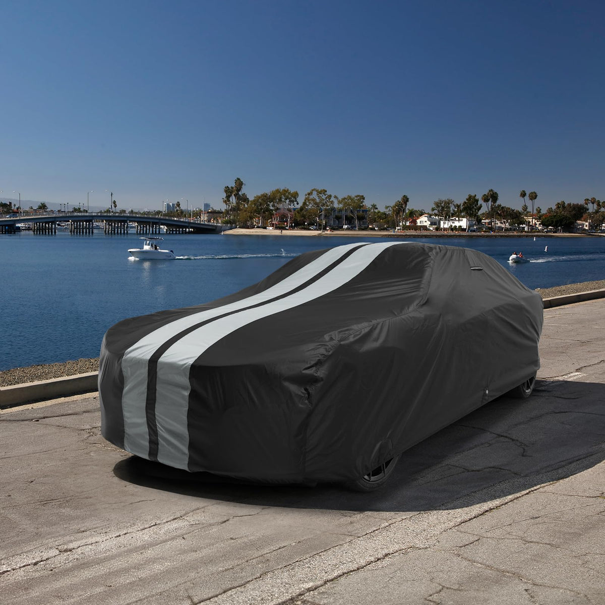 Car Waterproof Cover for 2024 (33. Mustang Grande 1973 / Black / Gray (Stripe))