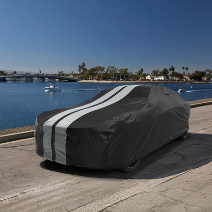 Car Waterproof Cover for 2024 (33. Mustang Grande 1973 / Black / Gray (Stripe))