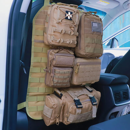 Universal Tactical Seat Back Organizer Vehicle Molle Panel Organizer Storage Bag with 5 Detachable Molle Pouch for All Vehicel Such as Jeep (Upgraded-B-Khaki)