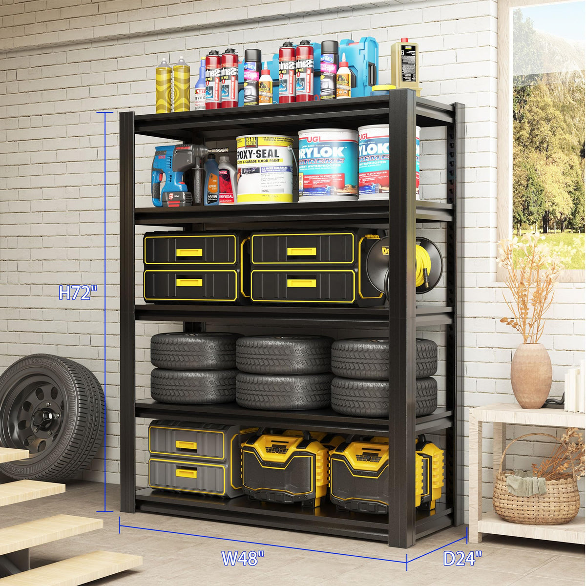 Metal Storage Shelving (Black / 5 Tier - (24"D x 48"W x 72"H))