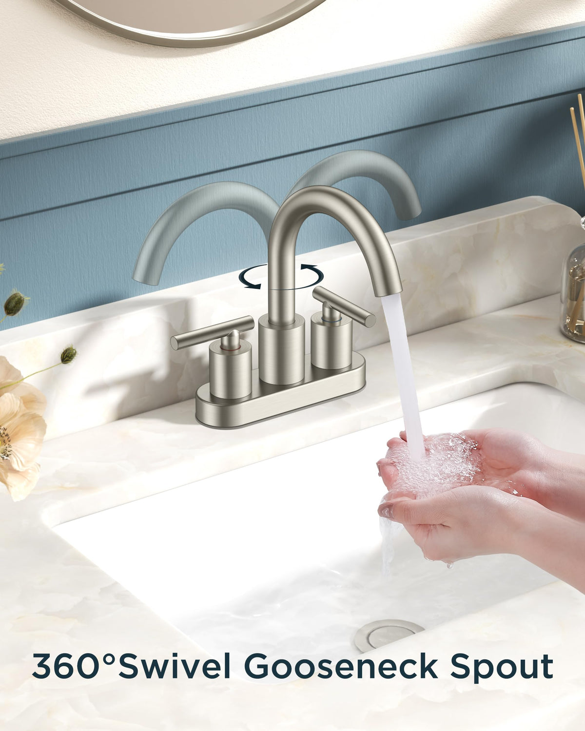 Brushed Nickel Bathroom Faucet 2 Hole (Silver)
