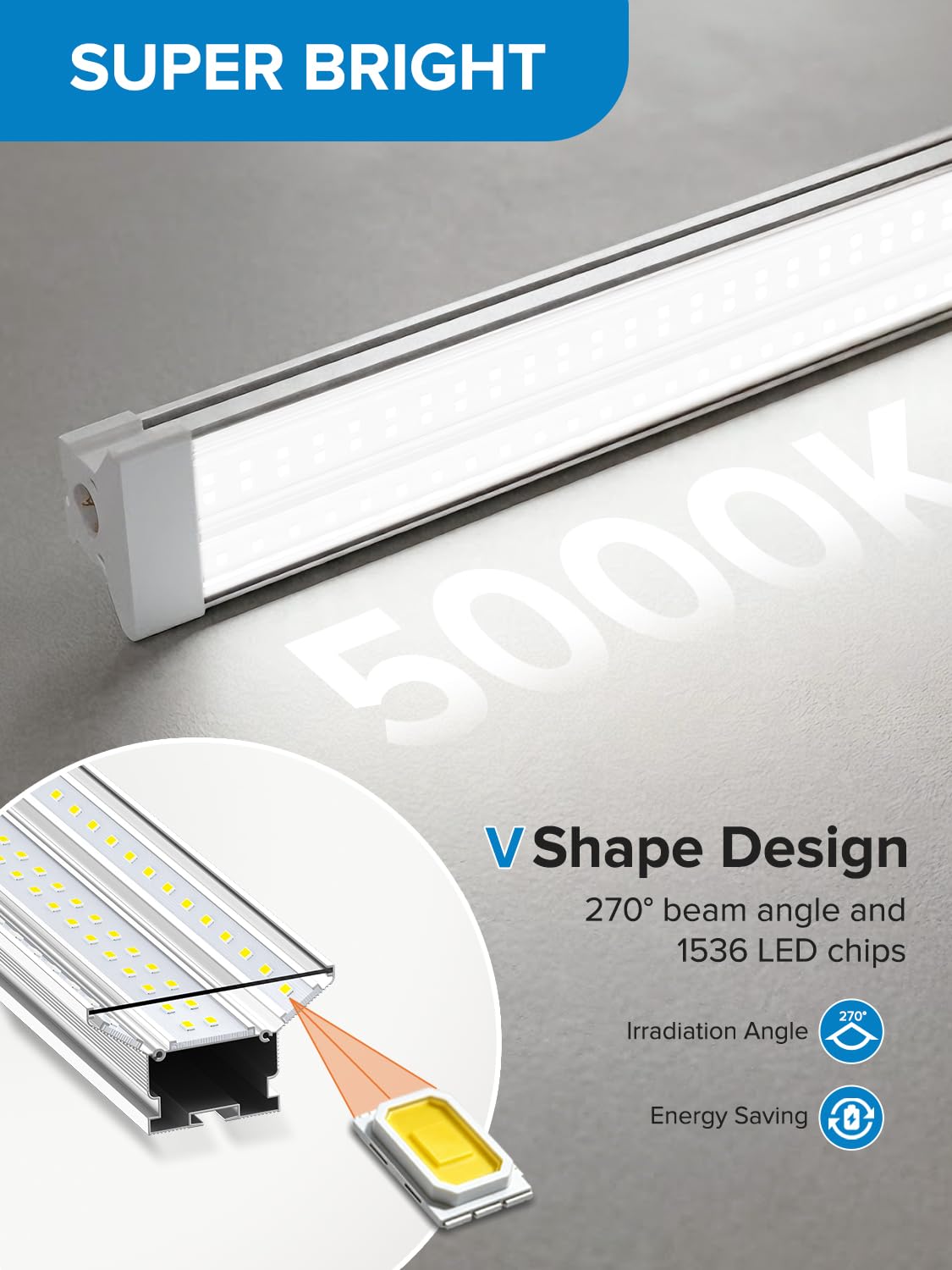 Super Bright 120W 5000K 20000LM Led Shop Lights 8FT Hanging&Surface Mount (8FT-120W-10PACK)
