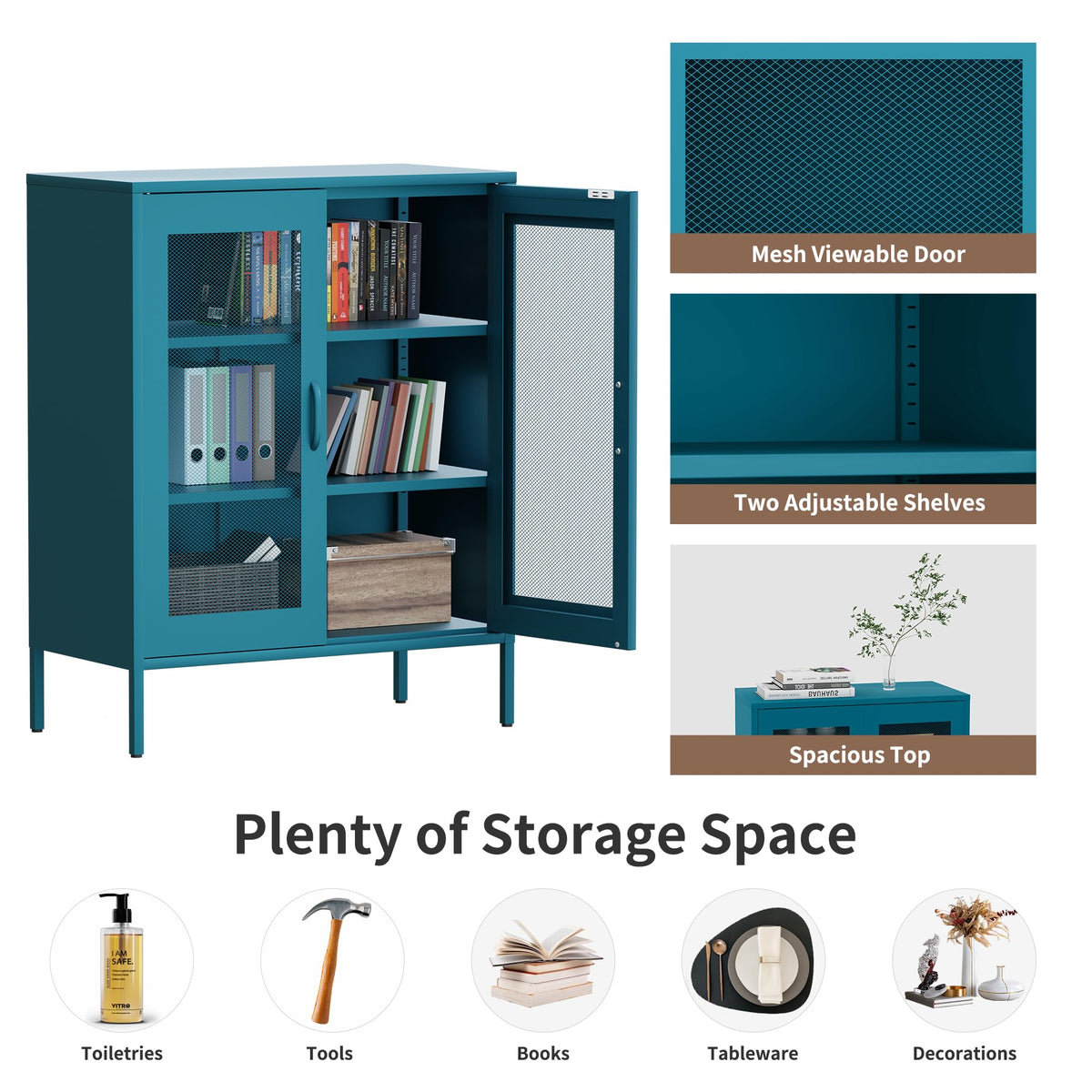 Metal Storage Cabinet with Mesh Doors (Blue / 40''H)