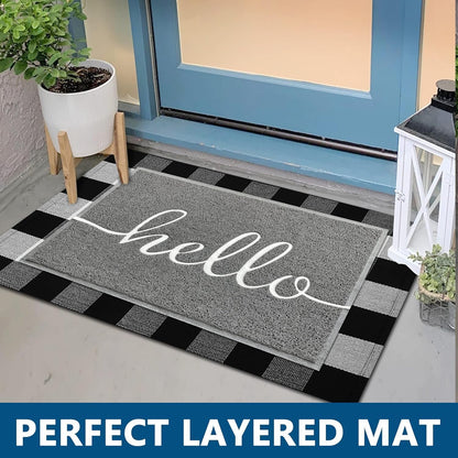 Door Mat Outside Inside Hello Doormat (Grey Hello / 3' x 2')