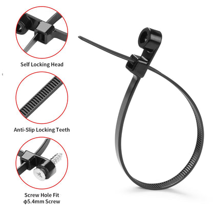 1000 PCS 10 inch Black Zip Ties with Screw Hole 70lbs Mountable head Cable Ties Straps Multipurpose Heavy Duty Nylon Cable Zip Ties with Screw Mounting Hole (Black / 10 Inch)