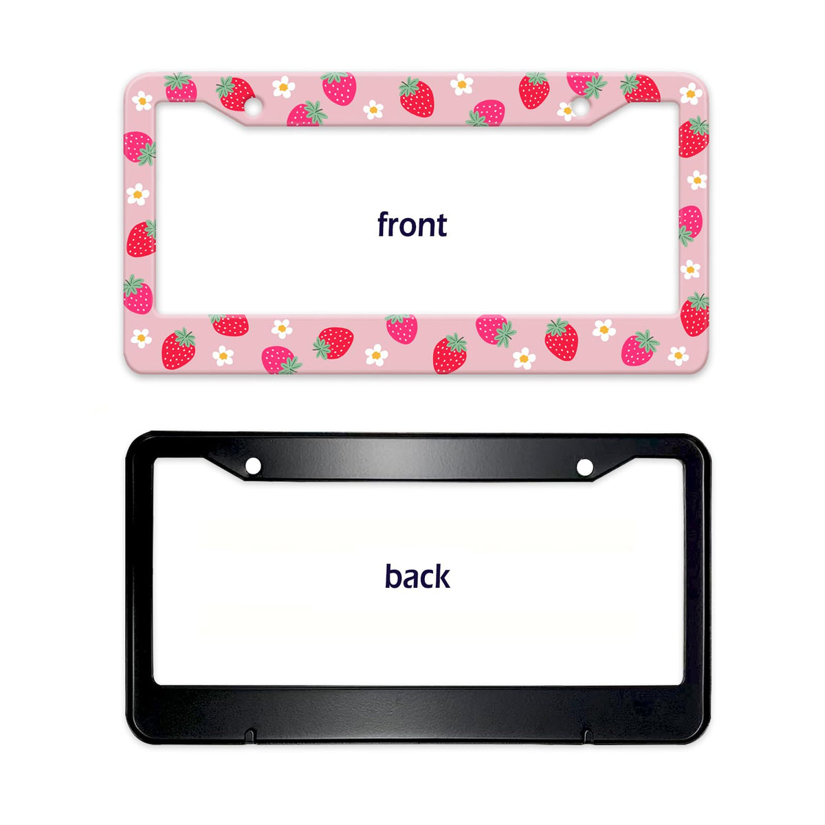 Strawberry License Plate Frame Flower Fruit Cute License Plate Frame Holder Covers with Screw Caps Kawaii Girly Metal Aluminum Rustproof Car Accessories for Women 12x6 Inch