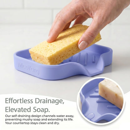 Silicone Soap Dish with Drain Spout (Light Purple / S(4.9"×3.2"))